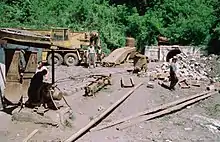 Remains of the 600&nbsp;mm (1&nbsp;ft&nbsp;11+5⁄8&nbsp;in) mining railway at Șotânga-Margineanca, 1999