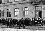 Kids in front of Pushkin school No. 5 (now School No. 8)
