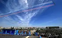 Su-25s coloring the sky with the Russian flag