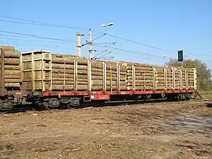 Flat car with log load in Austria