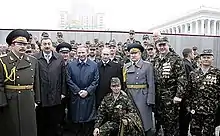 President of Azerbaijan Ilham Aliyev, Kuchma and Putin during the 2004 celebration.