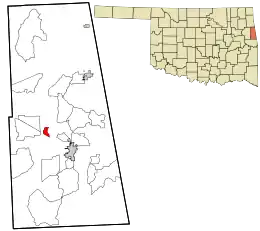 Location within Adair County and the state of Oklahoma