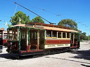 Tram no.&nbsp;1 (termed "Type&nbsp;A" in the post-1923 classification scheme), configured as it was in the inaugural electric fleet of 1909