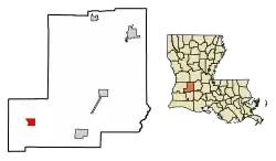 Location of Reeves in Allen Parish, Louisiana.