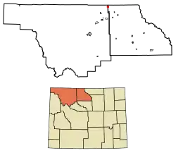 Location of Frannie in Big Horn County, Wyoming.