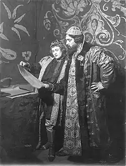As Feodor, male role, in Boris Godunov, with Robert Burg, 1923