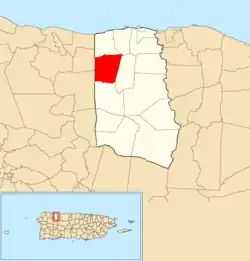 Location of Camuy Arriba within the municipality of Camuy shown in red