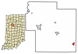 Location of Burlington in Carroll County, Indiana.