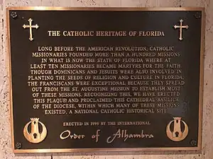 Catholic Heritage of Florida Plaque in Cathedral-Basilica located in narthex