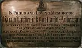 The 102nd (King Edward's Own) Grenadiers installed this plaque in memory of Lieutenant Harry Fredrick Cortlandt Anderson