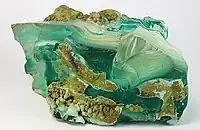 Banded white to blue green chrysocolla, from Bisbee, Arizona (size: 12.2&nbsp;cm ×&nbsp;5.5&nbsp;cm ×&nbsp;5.2&nbsp;cm (4.8&nbsp;in ×&nbsp;2.2&nbsp;in ×&nbsp;2.0&nbsp;in))
