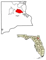 Location of Asbury Lake in Clay County, Florida.