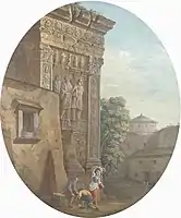 Arch of the Argentieri in Rome with figures in foreground (1789), private collection.