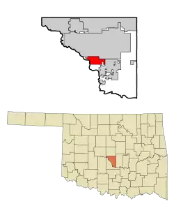 Location of Noble within the state of Oklahoma and Cleveland County