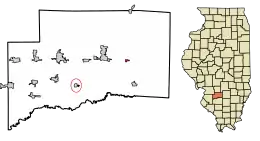 Location of Huey in Clinton County, Illinois.