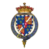 Arms of Sir Charles Somerset, 1st Earl of Worcester, KG, showing the arms of Beaufort with baton sinister, with escutcheon of pretence of Herbert, circumscribed by the Garter