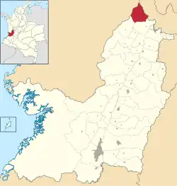 Location of the municipality and town of El Águila in the Valle del Cauca Department of Colombia.