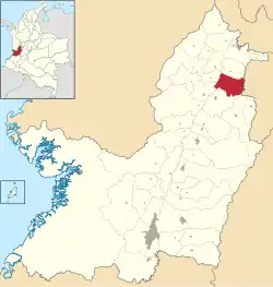 Location of the municipality and town of La Victoria, Valle del Cauca in the Valle del Cauca Department of Colombia.