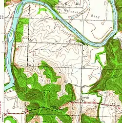 Location of Corbin on 1940 USGS map, south of the Osage River