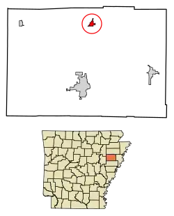 Location of Cherry Valley in Cross County, Arkansas.
