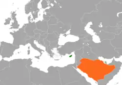 Map indicating locations of Cyprus and Saudi Arabia