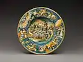 Dish with Achelous and Theseus, by Maestro Domenego da Venezia, c. 1550–70