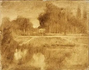 Landscape in the Orne (c. 1901), oil on prepared paper mounted on canvas, 32.7 x 41.3&nbsp;cm., Museum of Art, Rhode Island School of Design, Providence