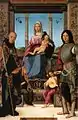 Virgin and Child Flanked by Sts Benedict and Quentin, 1500-05, Musée du Louvre, originally from San Quintino, Parma
