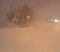 Fulton, New York, after a snowburst dropped 4–6 feet (122–183&nbsp;cm) of snow over most of Oswego County January 28–31, 2004