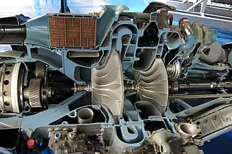 Two stages of centrifugal compressor as shown here in the Rolls-Royce Dart turboprop were used in a jet engine, the Garrett F109 turbofan with a pressure ratio of 13:1.