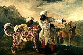 Cheetah and Stag with Two Indians (ca. 1765), oil on canvas, 182.7 x 275.3&nbsp;cm., Manchester Art Gallery