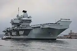 HMS Queen Elizabeth a sea from high up