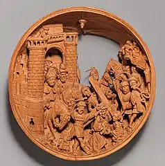 "Half of a Prayer Bead with Jesus Carrying the Cross," interior view. Metropolitan Museum of Art, New York