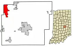 Location of McCordsville in Hancock County, Indiana.