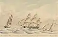 Trincomalee beating out of San Francisco on 23 Sept 1854