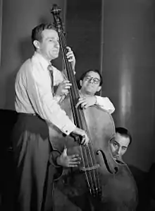 Jack Lesberg, Max Kaminsky, and Peanuts Hucko at Eddie Condon's, New York, N.Y., ca. May 1947. Image: Gottlieb