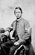 Joseph Pierce, soldier who served in North during American Civil War..mw-parser-output cite.citation{font-style:inherit;word-wrap:break-word}.mw-parser-output .citation q{quotes:"\"""\"""'""'"}.mw-parser-output .citation:target{background-color:rgba(0,127,255,0.133)}.mw-parser-output .id-lock-free a,.mw-parser-output .citation .cs1-lock-free a{background:url("//upload.wikimedia.org/wikipedia/commons/6/65/Lock-green.svg")right 0.1em center/9px no-repeat}.mw-parser-output .id-lock-limited a,.mw-parser-output .id-lock-registration a,.mw-parser-output .citation .cs1-lock-limited a,.mw-parser-output .citation .cs1-lock-registration a{background:url("//upload.wikimedia.org/wikipedia/commons/d/d6/Lock-gray-alt-2.svg")right 0.1em center/9px no-repeat}.mw-parser-output .id-lock-subscription a,.mw-parser-output .citation .cs1-lock-subscription a{background:url("//upload.wikimedia.org/wikipedia/commons/a/aa/Lock-red-alt-2.svg")right 0.1em center/9px no-repeat}.mw-parser-output .cs1-ws-icon a{background:url("//upload.wikimedia.org/wikipedia/commons/4/4c/Wikisource-logo.svg")right 0.1em center/12px no-repeat}.mw-parser-output .cs1-code{color:inherit;background:inherit;border:none;padding:inherit}.mw-parser-output .cs1-hidden-error{display:none;color:#d33}.mw-parser-output .cs1-visible-error{color:#d33}.mw-parser-output .cs1-maint{display:none;color:#3a3;margin-left:0.3em}.mw-parser-output .cs1-format{font-size:95%}.mw-parser-output .cs1-kern-left{padding-left:0.2em}.mw-parser-output .cs1-kern-right{padding-right:0.2em}.mw-parser-output .citation .mw-selflink{font-weight:inherit}"Soldiers Biographies, Page 3". Gettysburg National Military Park. National Park Service. Retrieved 16 January 2011..mw-parser-output cite.citation{font-style:inherit;word-wrap:break-word}.mw-parser-output .citation q{quotes:"\"""\"""'""'"}.mw-parser-output .citation:target{background-color:rgba(0,127,255,0.133)}.mw-parser-output .id-lock-free a,.mw-parser-output .citation .cs1-lock-free a{background:url("//upload.wikimedia.org/wikipedia/commons/6/65/Lock-green.svg")right 0.1em center/9px no-repeat}.mw-parser-output .id-lock-limited a,.mw-parser-output .id-lock-registration a,.mw-parser-output .citation .cs1-lock-limited a,.mw-parser-output .citation .cs1-lock-registration a{background:url("//upload.wikimedia.org/wikipedia/commons/d/d6/Lock-gray-alt-2.svg")right 0.1em center/9px no-repeat}.mw-parser-output .id-lock-subscription a,.mw-parser-output .citation .cs1-lock-subscription a{background:url("//upload.wikimedia.org/wikipedia/commons/a/aa/Lock-red-alt-2.svg")right 0.1em center/9px no-repeat}.mw-parser-output .cs1-ws-icon a{background:url("//upload.wikimedia.org/wikipedia/commons/4/4c/Wikisource-logo.svg")right 0.1em center/12px no-repeat}.mw-parser-output .cs1-code{color:inherit;background:inherit;border:none;padding:inherit}.mw-parser-output .cs1-hidden-error{display:none;color:#d33}.mw-parser-output .cs1-visible-error{color:#d33}.mw-parser-output .cs1-maint{display:none;color:#3a3;margin-left:0.3em}.mw-parser-output .cs1-format{font-size:95%}.mw-parser-output .cs1-kern-left{padding-left:0.2em}.mw-parser-output .cs1-kern-right{padding-right:0.2em}.mw-parser-output .citation .mw-selflink{font-weight:inherit}"Civil War". United States Army. Archived from the original on 24 June 2011. Retrieved 16 January 2011. to Gettysburg to Lee's surrender at Appomattox Court House..mw-parser-output cite.citation{font-style:inherit;word-wrap:break-word}.mw-parser-output .citation q{quotes:"\"""\"""'""'"}.mw-parser-output .citation:target{background-color:rgba(0,127,255,0.133)}.mw-parser-output .id-lock-free a,.mw-parser-output .citation .cs1-lock-free a{background:url("//upload.wikimedia.org/wikipedia/commons/6/65/Lock-green.svg")right 0.1em center/9px no-repeat}.mw-parser-output .id-lock-limited a,.mw-parser-output .id-lock-registration a,.mw-parser-output .citation .cs1-lock-limited a,.mw-parser-output .citation .cs1-lock-registration a{background:url("//upload.wikimedia.org/wikipedia/commons/d/d6/Lock-gray-alt-2.svg")right 0.1em center/9px no-repeat}.mw-parser-output .id-lock-subscription a,.mw-parser-output .citation .cs1-lock-subscription a{background:url("//upload.wikimedia.org/wikipedia/commons/a/aa/Lock-red-alt-2.svg")right 0.1em center/9px no-repeat}.mw-parser-output .cs1-ws-icon a{background:url("//upload.wikimedia.org/wikipedia/commons/4/4c/Wikisource-logo.svg")right 0.1em center/12px no-repeat}.mw-parser-output .cs1-code{color:inherit;background:inherit;border:none;padding:inherit}.mw-parser-output .cs1-hidden-error{display:none;color:#d33}.mw-parser-output .cs1-visible-error{color:#d33}.mw-parser-output .cs1-maint{display:none;color:#3a3;margin-left:0.3em}.mw-parser-output .cs1-format{font-size:95%}.mw-parser-output .cs1-kern-left{padding-left:0.2em}.mw-parser-output .cs1-kern-right{padding-right:0.2em}.mw-parser-output .citation .mw-selflink{font-weight:inherit}Daniel Saxton (2008). "Appomattox Court House" (PDF). State of the Parks. National Parks Conservation Association. Archived from the original (PDF) on 28 September 2011. Retrieved 16 January 2011. Pierce achieved the highest rank of any Chinese American to serve in the Union Army, reaching the rank of corporal..mw-parser-output cite.citation{font-style:inherit;word-wrap:break-word}.mw-parser-output .citation q{quotes:"\"""\"""'""'"}.mw-parser-output .citation:target{background-color:rgba(0,127,255,0.133)}.mw-parser-output .id-lock-free a,.mw-parser-output .citation .cs1-lock-free a{background:url("//upload.wikimedia.org/wikipedia/commons/6/65/Lock-green.svg")right 0.1em center/9px no-repeat}.mw-parser-output .id-lock-limited a,.mw-parser-output .id-lock-registration a,.mw-parser-output .citation .cs1-lock-limited a,.mw-parser-output .citation .cs1-lock-registration a{background:url("//upload.wikimedia.org/wikipedia/commons/d/d6/Lock-gray-alt-2.svg")right 0.1em center/9px no-repeat}.mw-parser-output .id-lock-subscription a,.mw-parser-output .citation .cs1-lock-subscription a{background:url("//upload.wikimedia.org/wikipedia/commons/a/aa/Lock-red-alt-2.svg")right 0.1em center/9px no-repeat}.mw-parser-output .cs1-ws-icon a{background:url("//upload.wikimedia.org/wikipedia/commons/4/4c/Wikisource-logo.svg")right 0.1em center/12px no-repeat}.mw-parser-output .cs1-code{color:inherit;background:inherit;border:none;padding:inherit}.mw-parser-output .cs1-hidden-error{display:none;color:#d33}.mw-parser-output .cs1-visible-error{color:#d33}.mw-parser-output .cs1-maint{display:none;color:#3a3;margin-left:0.3em}.mw-parser-output .cs1-format{font-size:95%}.mw-parser-output .cs1-kern-left{padding-left:0.2em}.mw-parser-output .cs1-kern-right{padding-right:0.2em}.mw-parser-output .citation .mw-selflink{font-weight:inherit}Stephen Heidler, David; Jeanne T. Heidler; David J. Coles (2002). Encyclopedia of the American Civil War: a political, social, and military history. W. W. Norton & Company. p. 434. ISBN 978-0-393-04758-5. Retrieved 16 January 2011. Pierce's picture hangs in the Gettysburg Museum..mw-parser-output cite.citation{font-style:inherit;word-wrap:break-word}.mw-parser-output .citation q{quotes:"\"""\"""'""'"}.mw-parser-output .citation:target{background-color:rgba(0,127,255,0.133)}.mw-parser-output .id-lock-free a,.mw-parser-output .citation .cs1-lock-free a{background:url("//upload.wikimedia.org/wikipedia/commons/6/65/Lock-green.svg")right 0.1em center/9px no-repeat}.mw-parser-output .id-lock-limited a,.mw-parser-output .id-lock-registration a,.mw-parser-output .citation .cs1-lock-limited a,.mw-parser-output .citation .cs1-lock-registration a{background:url("//upload.wikimedia.org/wikipedia/commons/d/d6/Lock-gray-alt-2.svg")right 0.1em center/9px no-repeat}.mw-parser-output .id-lock-subscription a,.mw-parser-output .citation .cs1-lock-subscription a{background:url("//upload.wikimedia.org/wikipedia/commons/a/aa/Lock-red-alt-2.svg")right 0.1em center/9px no-repeat}.mw-parser-output .cs1-ws-icon a{background:url("//upload.wikimedia.org/wikipedia/commons/4/4c/Wikisource-logo.svg")right 0.1em center/12px no-repeat}.mw-parser-output .cs1-code{color:inherit;background:inherit;border:none;padding:inherit}.mw-parser-output .cs1-hidden-error{display:none;color:#d33}.mw-parser-output .cs1-visible-error{color:#d33}.mw-parser-output .cs1-maint{display:none;color:#3a3;margin-left:0.3em}.mw-parser-output .cs1-format{font-size:95%}.mw-parser-output .cs1-kern-left{padding-left:0.2em}.mw-parser-output .cs1-kern-right{padding-right:0.2em}.mw-parser-output .citation .mw-selflink{font-weight:inherit}"Joseph Pierce". Retrieved 16 January 2011.