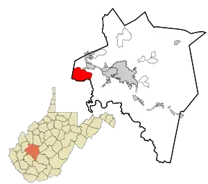 Location in Kanawha County and state of West Virginia.