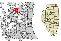 Location of Lindenhurst in Lake County, Illinois.