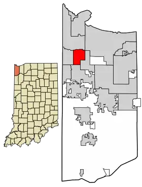 Location of Highland in Lake County, Indiana.