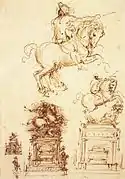 Three draft sketches in sepia for an equestrian monument, Leonardo da Vinci 1508–10