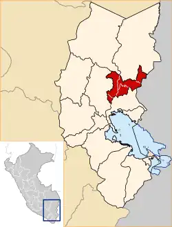 Location of Sina in the San Antonio de Putina Province