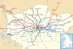 Geographical map of London rail and tube