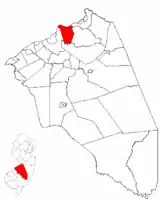 Location of Florence Township in Burlington County highlighted in red (right). Inset map: Location of Burlington County in New Jersey highlighted in red (left).