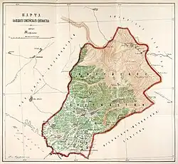 Map of the former Sultanate of Elisu. An illustration from the Collection of Information about the Caucasian Mountaineers. (in Russian, 1868–1881)