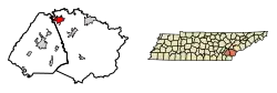 Location of Sweetwater in Monroe County and Mcminn County, Tennessee.