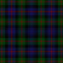 A primarily blue, green, and black tartan based on Black Watch but with red over-checks on the green and on the "bare" blue, not on the blue with black "tram tracks".
