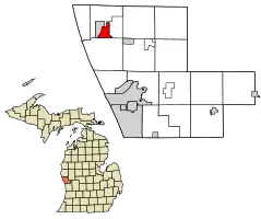 Location in Muskegon County and the state of Michigan