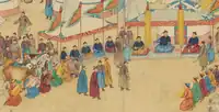 Muslim Emir Khojis arranges the surrender of Uqturpan to Qing forces in 1758 (detail)