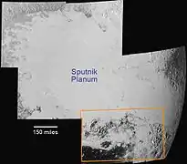 Sputnik Planitia – Hillary Montes and Tenzing Montes are boxed(context; 14&nbsp;July 2015).